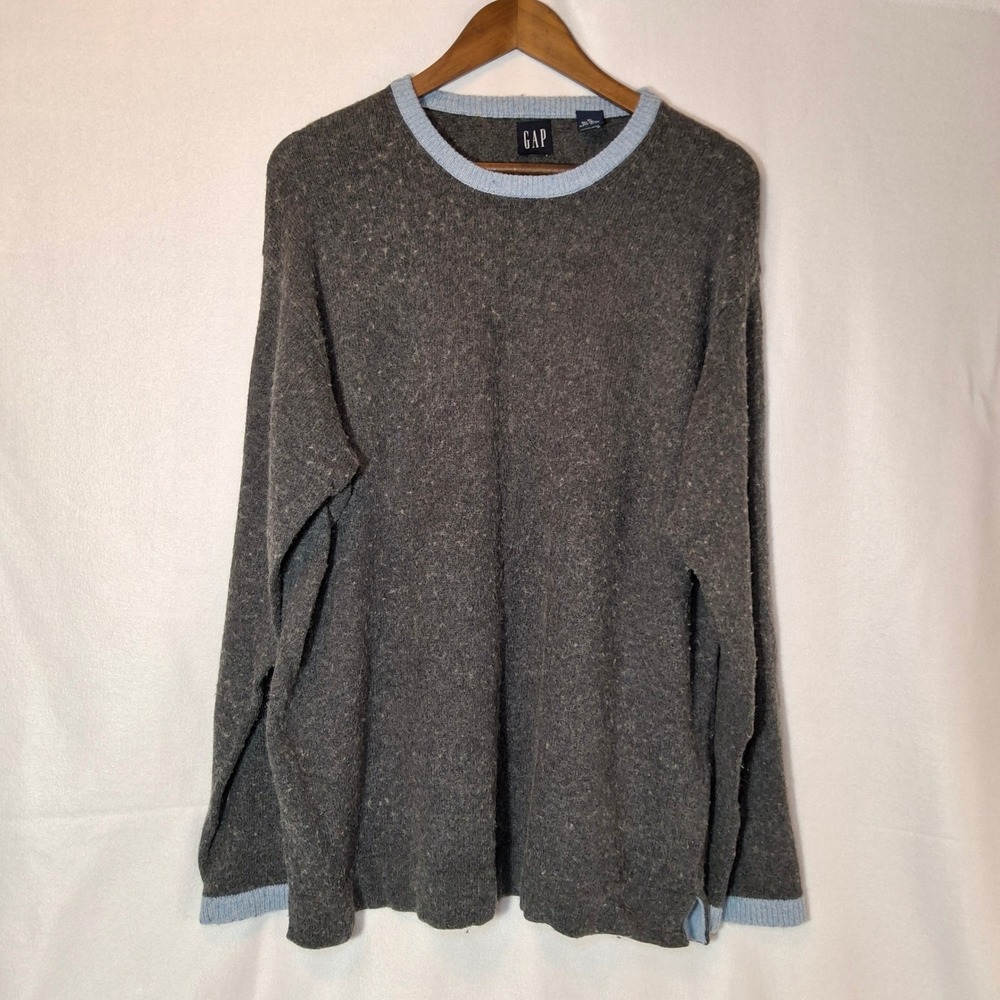 Gap Vintage Mens XL Gray Blue‎ Ringer Crewneck Lambswool Blend Sweater 01/Fall
